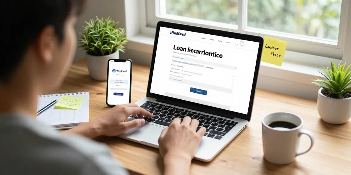 RadCred loans application process at home office, highlighting convenience in urgent financial situations.