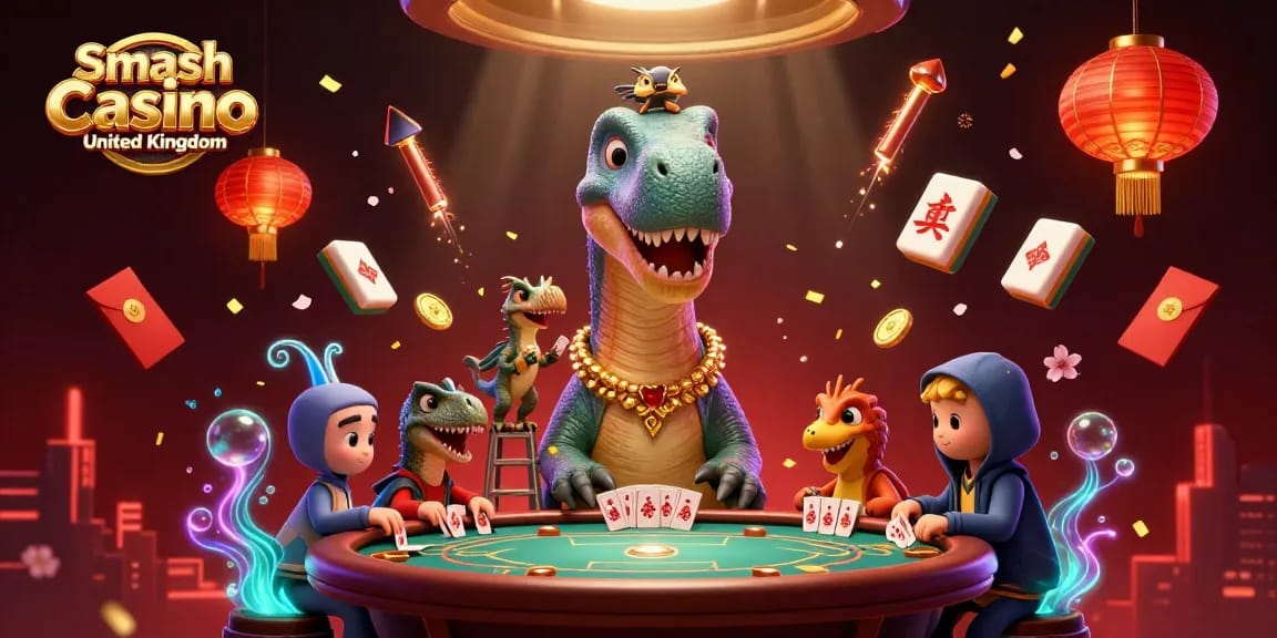 Play exciting games at Smash Casino United Kingdom, featuring vibrant 3D characters and casino elements.