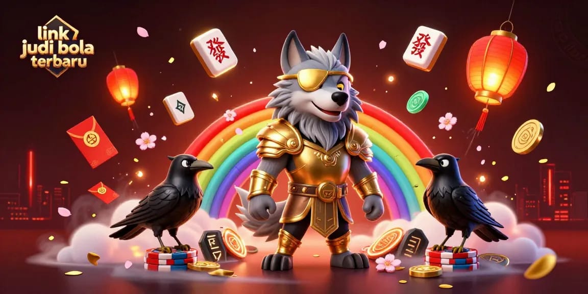 Place bets with link judi bola terbaru, showcasing vibrant casino elements and Norse-inspired characters.