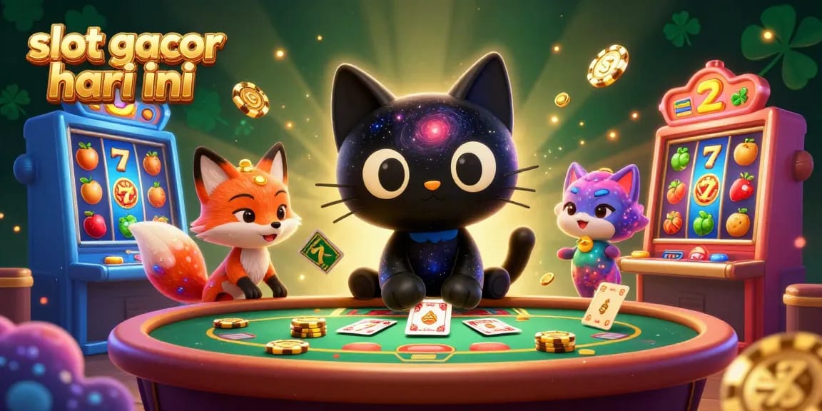 Experience the thrill of slot gacor hari ini with a cosmic cat and fox at a vibrant casino table.