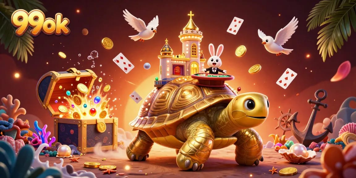 Experience thrilling gameplay at 99ok with a charming casino scene featuring a golden tortoise and dazzling elements.