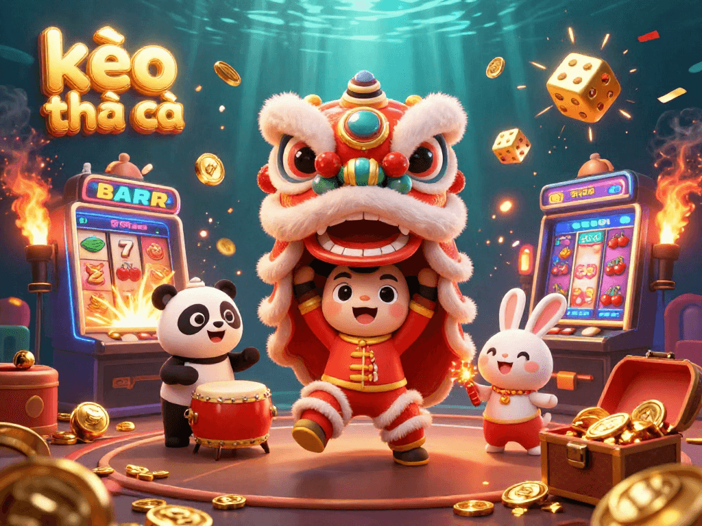 Engage in kèo nhà cái with vibrant characters celebrating a jackpot explosion in this detailed 3D illustration.