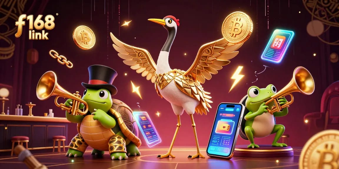 Experience the thrill of gaming in the f168 link universe with vibrant casino characters and crypto elements.