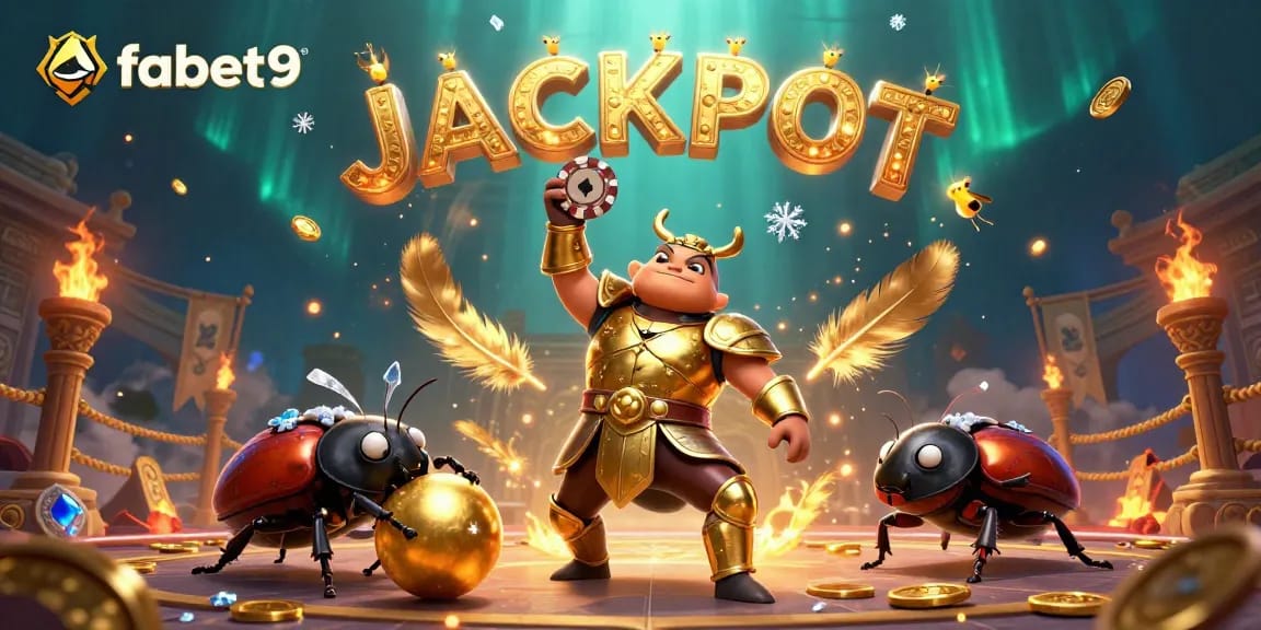 Engage with fabet9 as the hercules beetle wins a jackpot in a colorful casino scene.