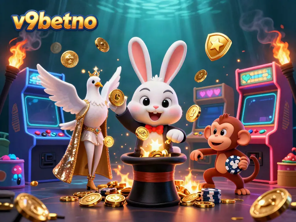 Experience the thrill of gaming at v9betno with a vibrant scene of a magician rabbit and playful characters.
