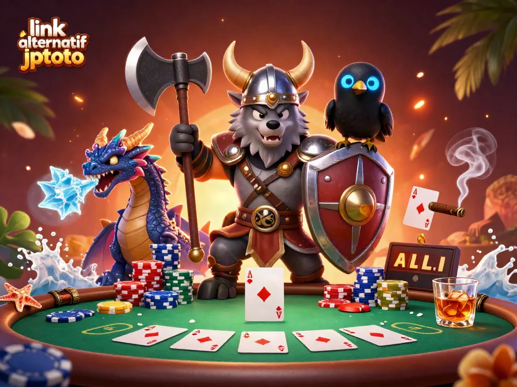 Experience the excitement of link alternatif jptoto with a vibrant poker scene featuring unique characters.