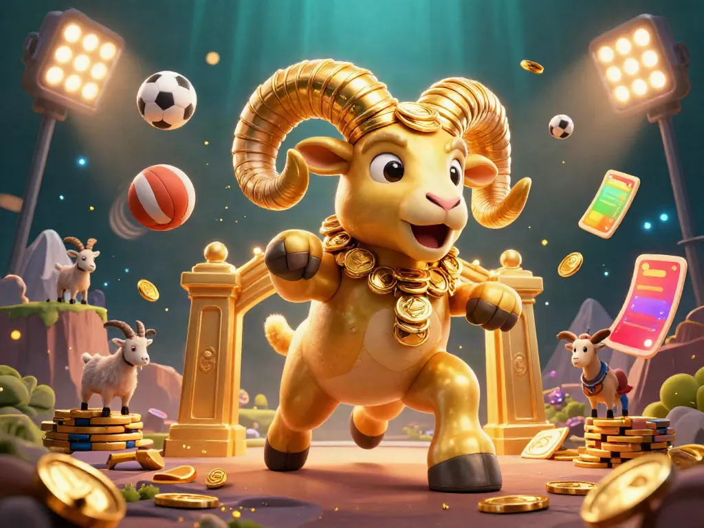 Xoilac showcases a golden ram charging through festive sports elements in an animated casino scene.