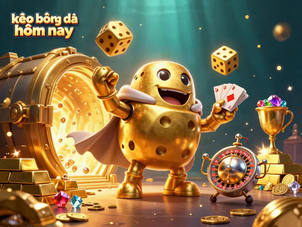 Engaging scene of kèo bóng đá hôm nay featuring golden dice and treasure-themed casino elements.