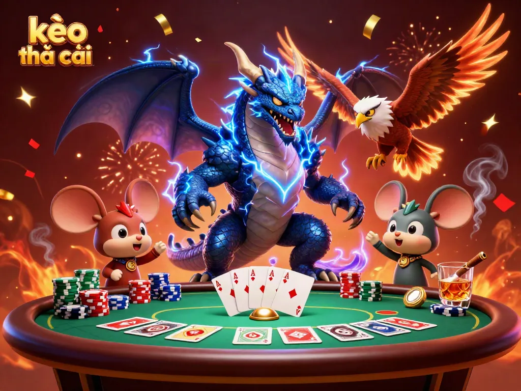 Catch the excitement of kèo nhà cái with vibrant 3D characters immersed in a colorful gambling scene.