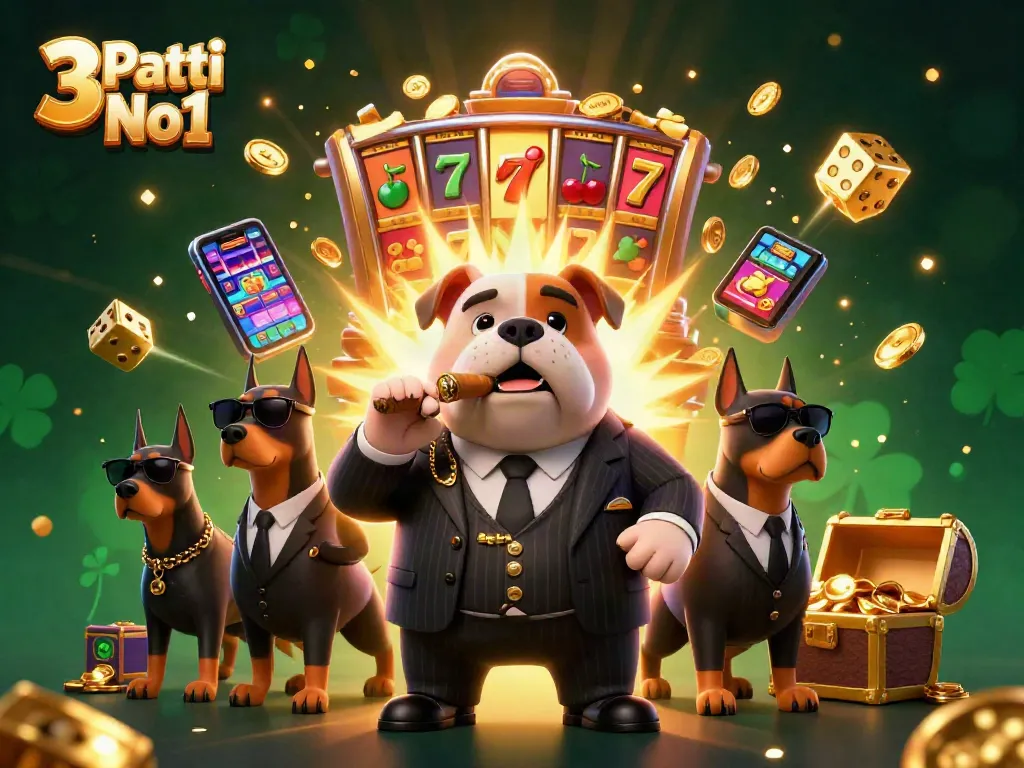 Experience the excitement of 3 Patti No1 with a mafia boss surrounded by game elements and jackpots.