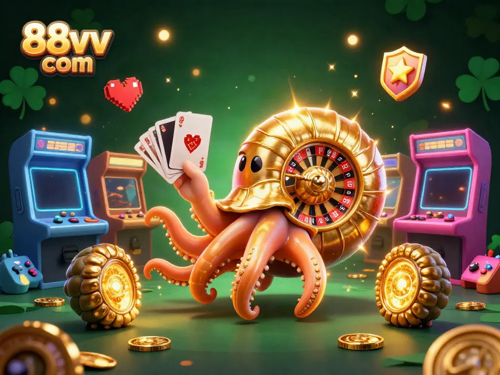 Experience thrilling games at 88vv com with a vibrant 3D casino scene featuring unique characters and game elements.