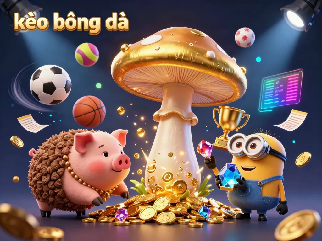 Experience the thrill of kèo bóng đá through ultra-detailed 3D sports betting art featuring a gold wizard, sports balls, and dynamic betting elements.