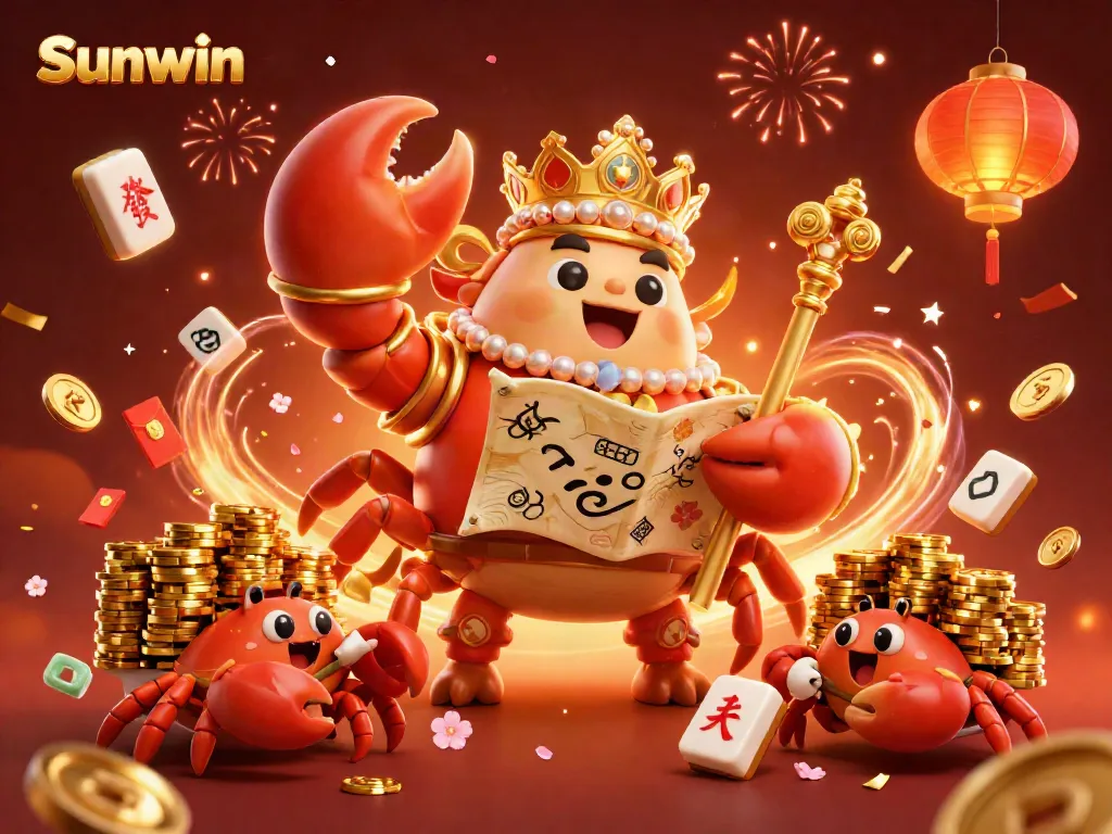 Experience the thrilling casino world of Sunwin with a majestic crab emperor and vibrant game elements.