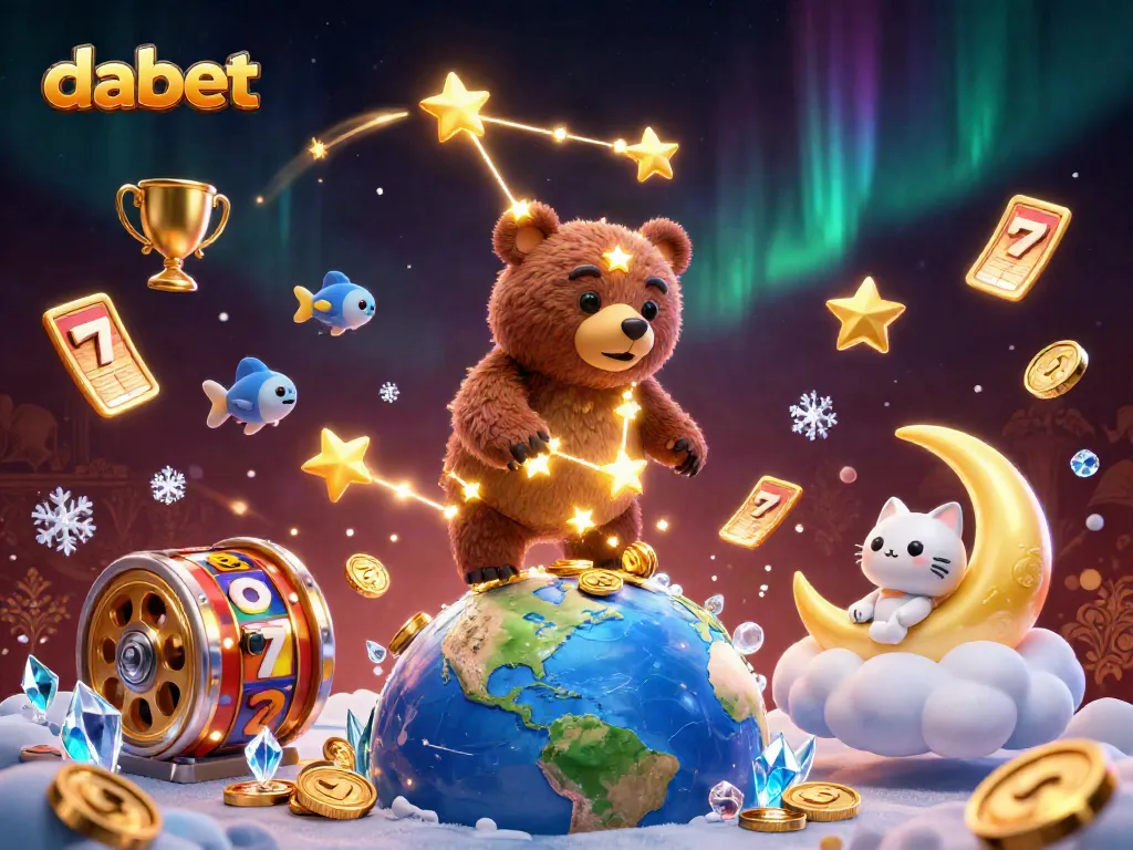 dabet delivers thrilling 3D gaming action with stars, coins, and jackpot excitement in a captivating casino scene.
