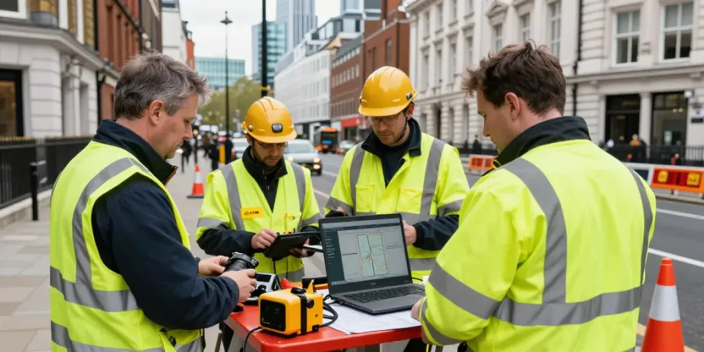 GPR Utility Survey London in action with surveyors using advanced equipment to map underground utilities