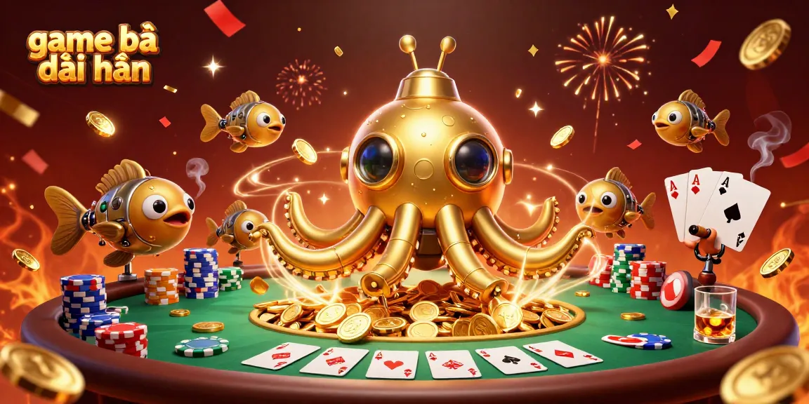 Experience the thrill with game bài đổi thưởng as the golden kraken surfaces amidst poker stakes and excitement.