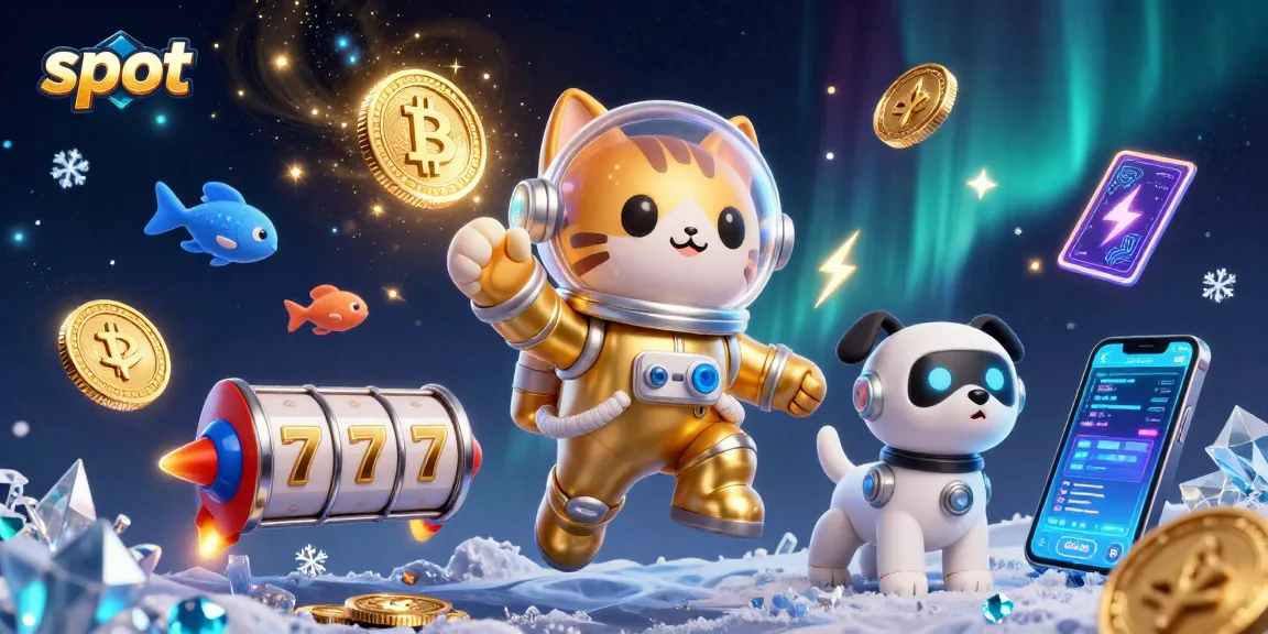 Spin thrilling slot reels with a vibrant 3D astronaut cat and robot dog in a cosmic casino adventure.