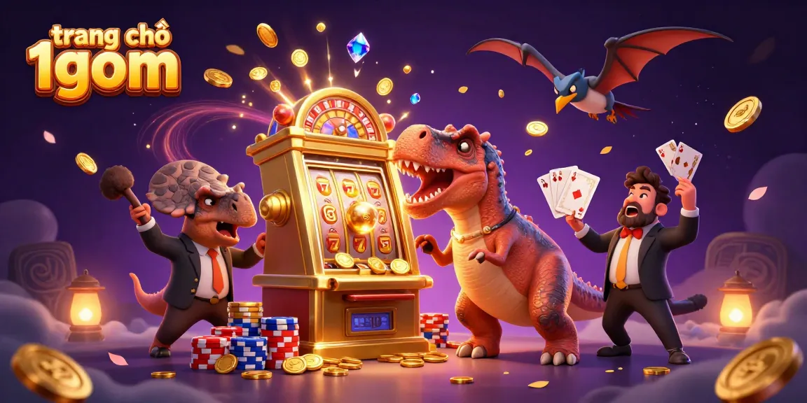 Engage with the thrilling action of trang chủ 1gom as a pachycephalosaurus hits a golden slot machine, cascading coins everywhere.