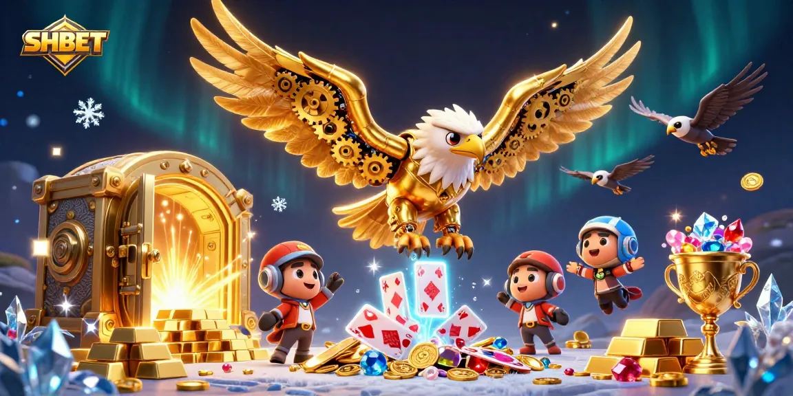 Experience thrilling gaming with SHBET's energetic golden eagle illustration showcasing casino excitement.