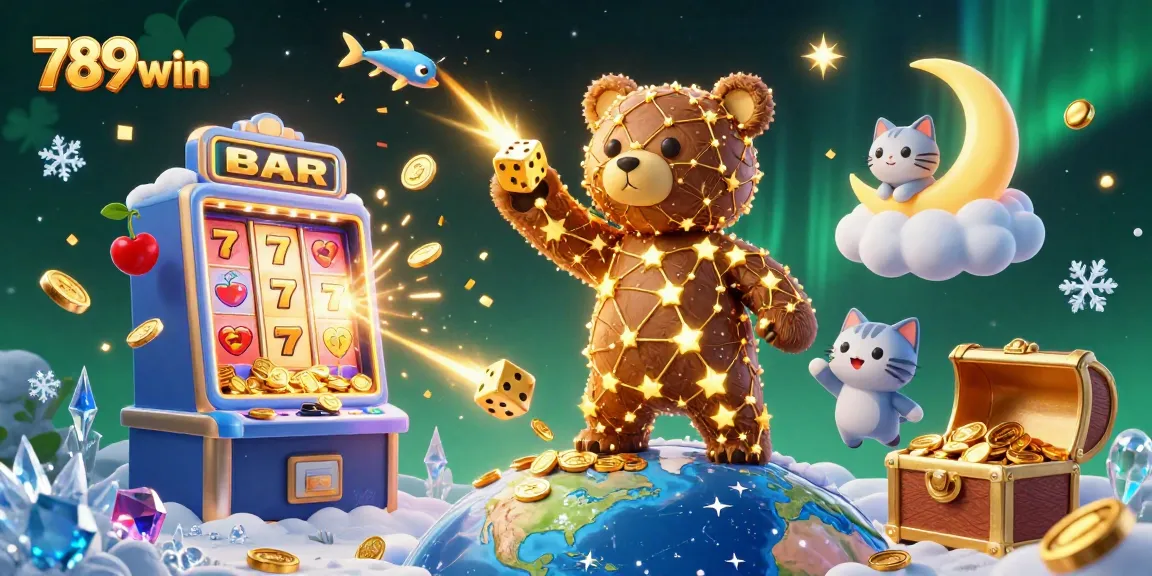 Experience thrilling moments at 789win with vibrant slot machines and golden jackpots lighting up the night sky.