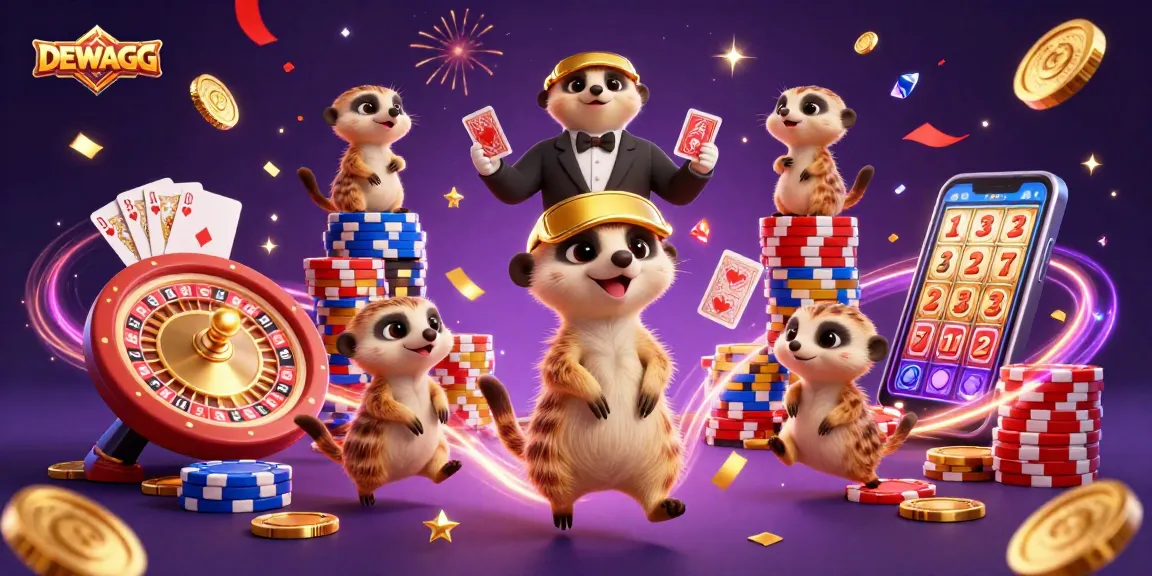 Experience casino excitement with DEWAGG's meerkat-themed gambling operation in this vibrant 3D illustration.