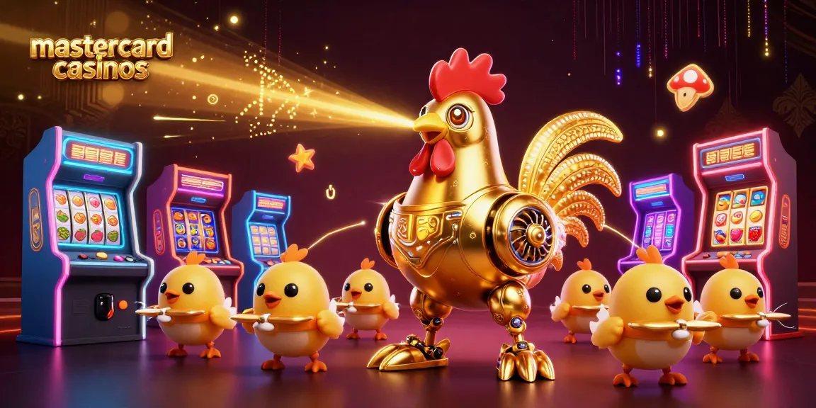 Experience the excitement of mastercard casinos with a golden robot and baby chick drones in vibrant gaming action.