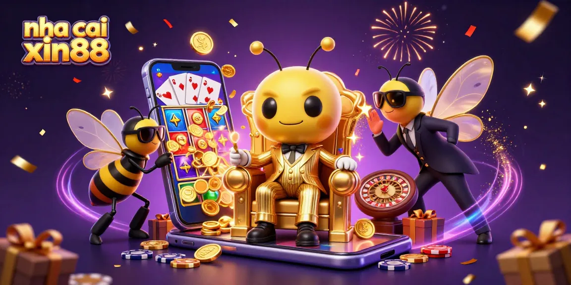 Engage with nha cai xin88 in a vibrant casino-themed 3D illustration with interactive game elements and magical effects.