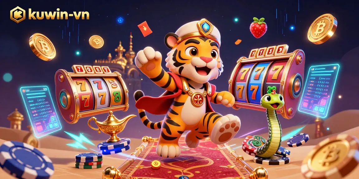 Experience top-tier gaming excitement at kuwin-vn with a vibrant, animated casino scene.