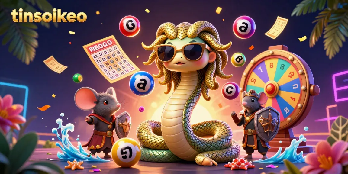 Engage with tinsoikeo’s colorful lottery scene illustrated with vibrant elements and characters.