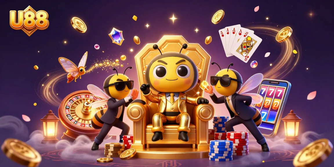 U88 bumblebee mob boss commands the casino scene with golden coins and vibrant game elements.