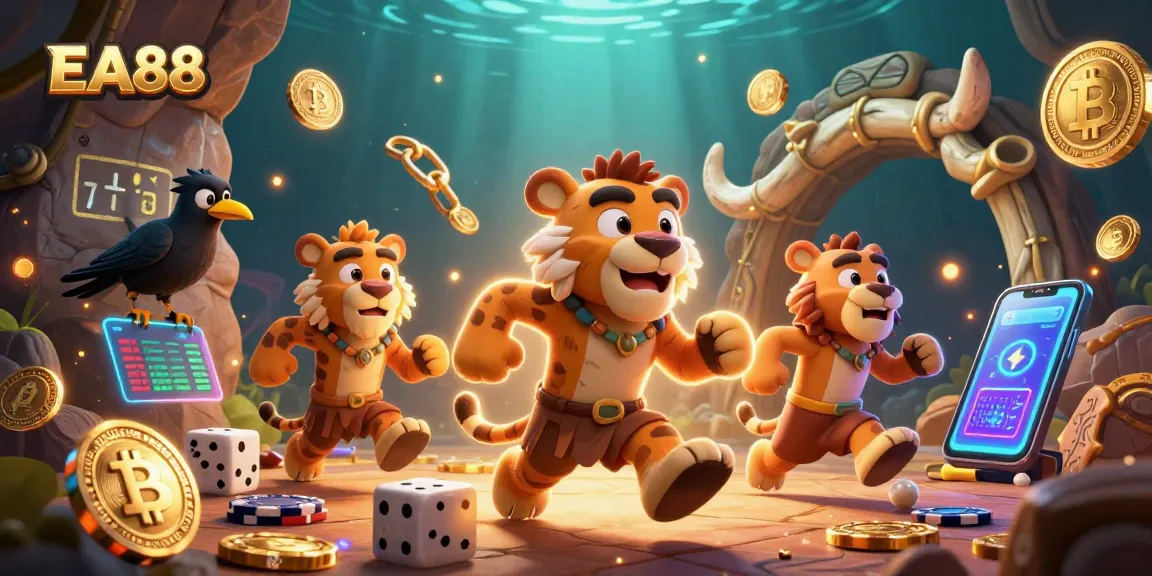 Engage with EA88 in a lively prehistoric casino filled with vibrant crypto elements.