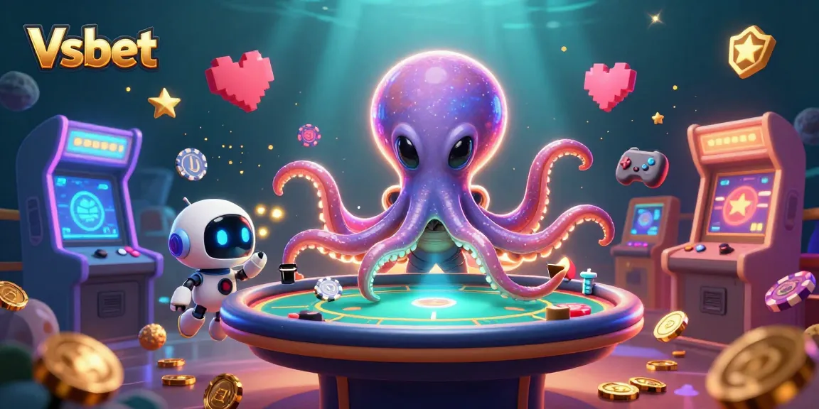 Engage with Vsbet's thrilling 3D gaming experience featuring an alien octopus at a poker table.