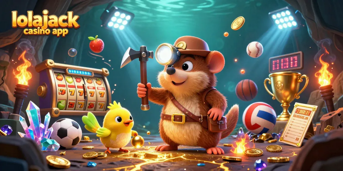 Win big while exploring the lolajack casino app with a vibrant 3D cartoon treasure scene.
