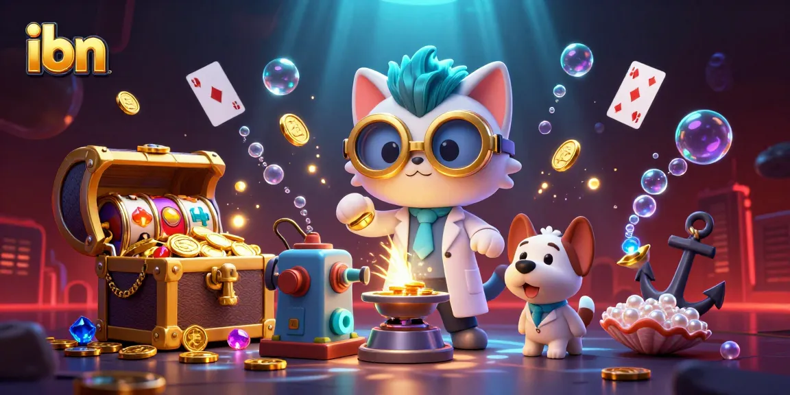 Engage with ibn at a dynamic casino scene featuring a mad scientist cat, loyal dog assistant, and vibrant slots.
