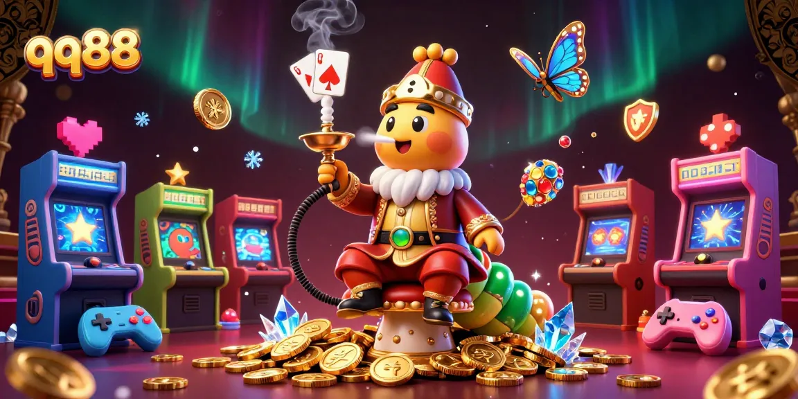Experience thrilling action at qq88 with a vibrant 3D illustration of a casino scene filled with games and fun.