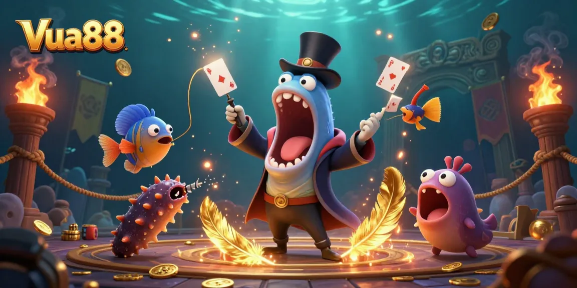 Vua88 showcases a dazzling underwater magic show with vibrant sea creatures for online betting.