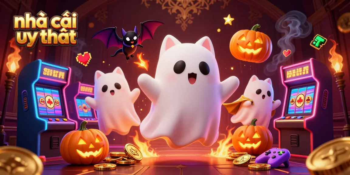 Engage with nhà cái uy tín through vibrant fantasy scenes of a playful ghost cat in a dynamic casino