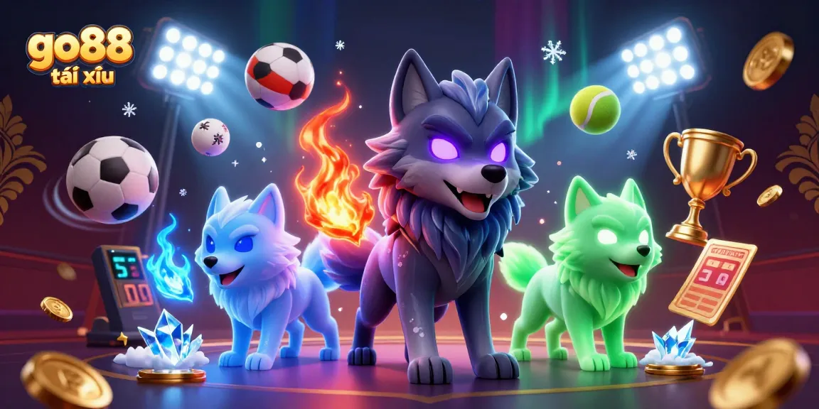 Win big with go88 tài xỉu as mysterious wolves guard a vibrant casino scene filled with energetic gameplay.
