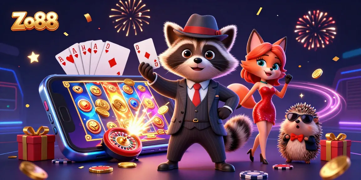 Zo88 enhances your gaming experience with a royal flush in a vibrant casino scene.