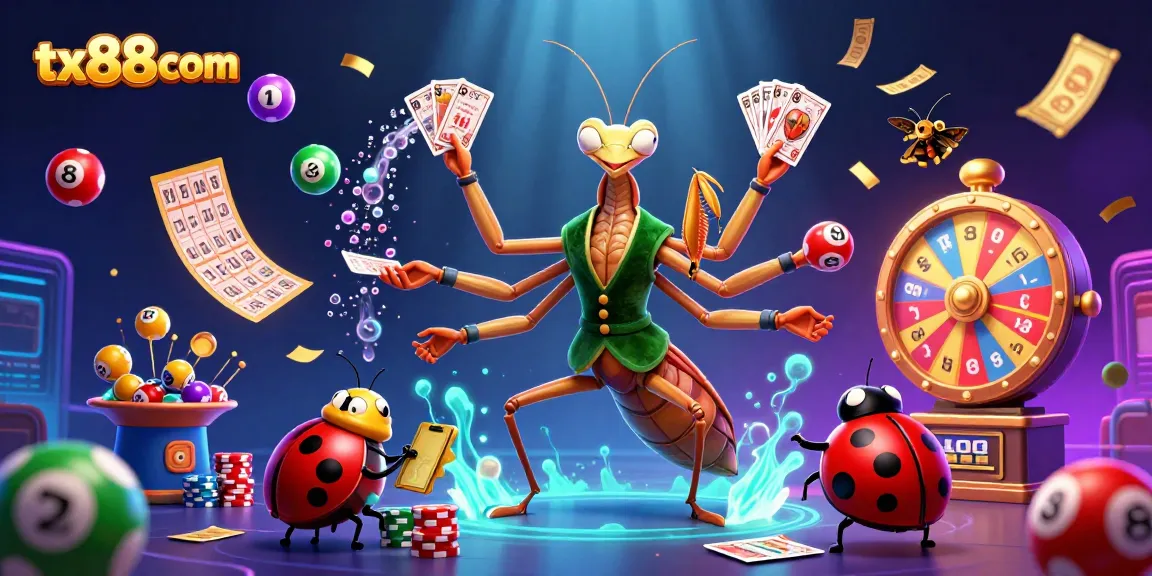 Engage players at tx88com with vibrant gaming action featuring a mantis card sharp and colorful lottery elements.